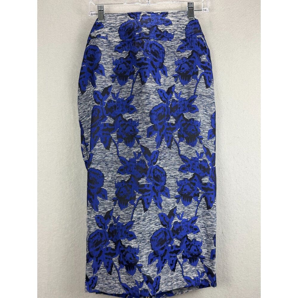 Gabrielle Union NY&C 4 Blue Metallic Floral Jacquard Pencil Skirt Full Zip